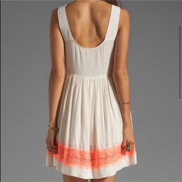 Free People Georgia Cream and Coral Neon Lace Dress - Picture 4 of 8
